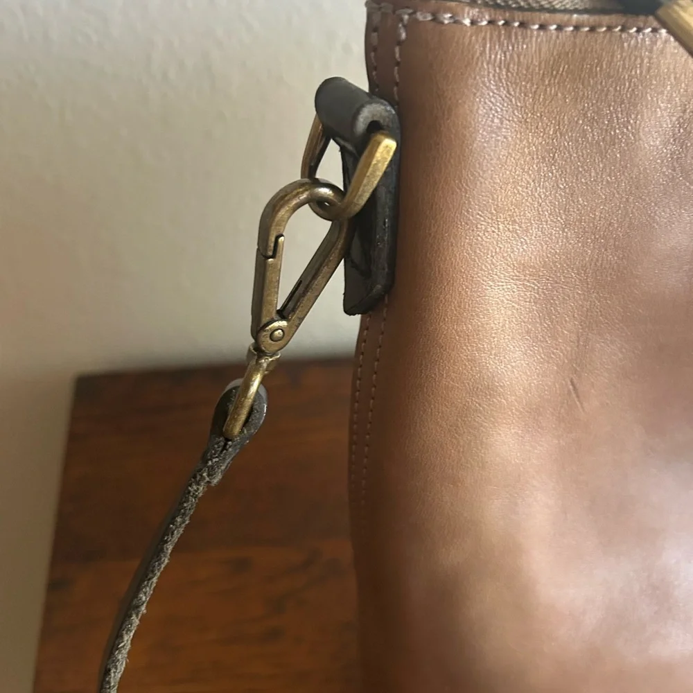 Madewell Black Stripe Brown Leather Medium Tote Crossbody Purse Preppy Old Money - Picture 4 of 11